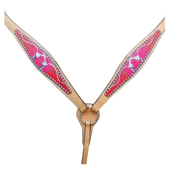 HILASON Western Horse Genuine American Leather Breast Collar Red Cross Gun Printed