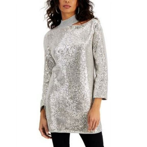 MSRP $100 Inc International Concepts Sequin Tunic Gray Size Medium