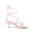 thumbnail image 3 of BLISSFUL STEP Women's Back to School Straps Kitten Heel Lace Up Sandals Light Pink 9, 3 of 8