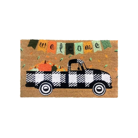 Briarwood Lane Coir Doormat 30x18 Black Checkered Truck Fall Natural Fiber For Fall Coir Doormat