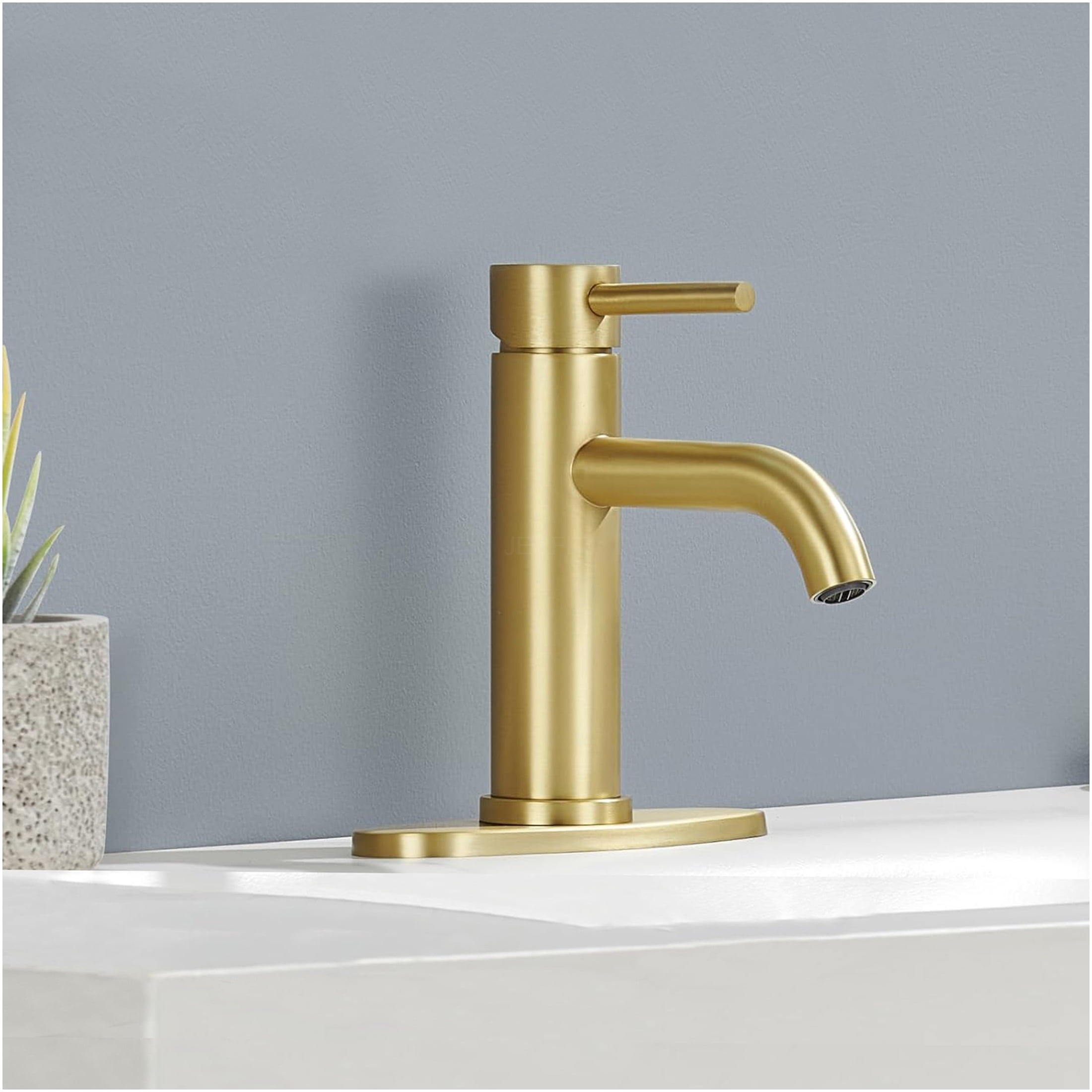 JERFIT Brushed Gold Bathroom Sink Faucet, Single Hole Single Handle Vessel Vanity Faucet in Stainless Steel with Ceramic Cartridge for Easy Installation