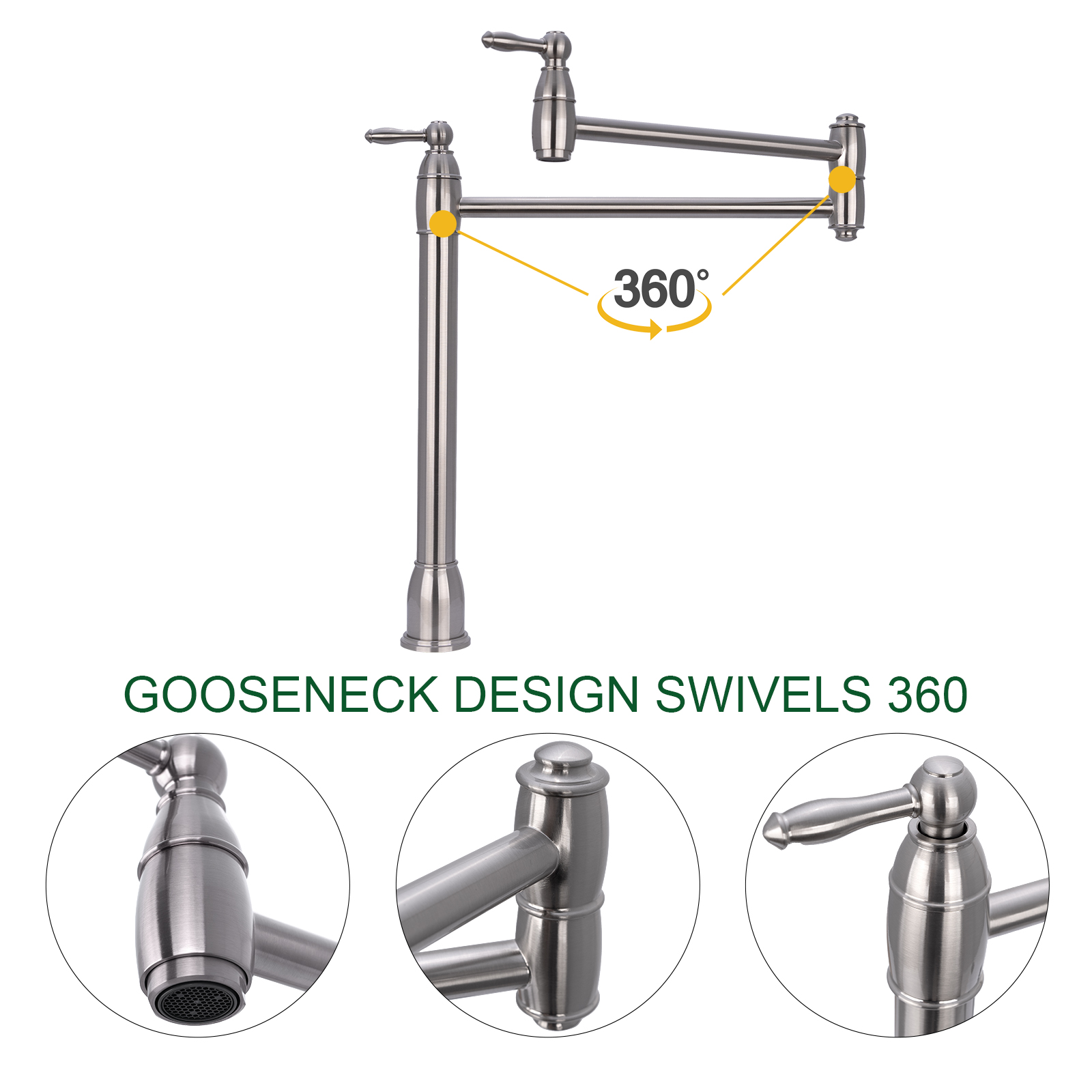 Brushed Nickel Pot Filler Kitchen Faucet Deck-Mounted