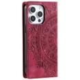 thumbnail image 3 of SaniMore for iPhone 15 Pro Case, PU Leather Embosed Mandala Flower Wallet Protective Phone Cover Card Slots Pocket Purse Women Men Kickstand Vintage Shockproof Anti-fall Shell, Red, 3 of 8