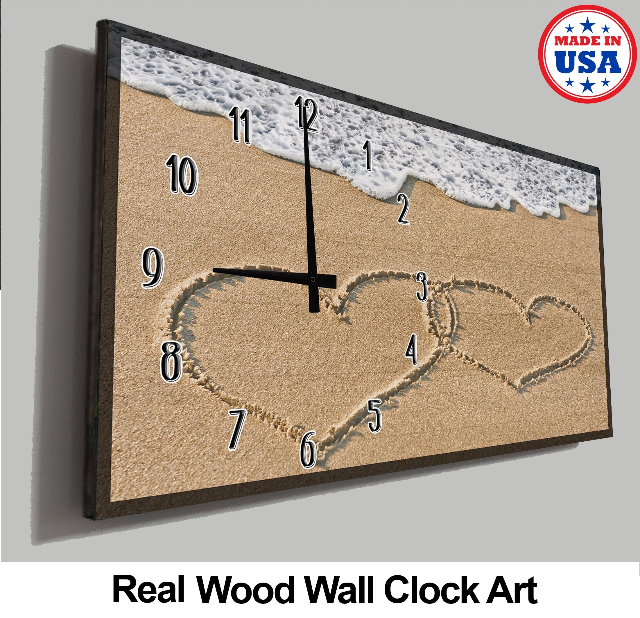 Beach Themed Wall Clock Love Friendship Hearts Crossing On Ocean Beach