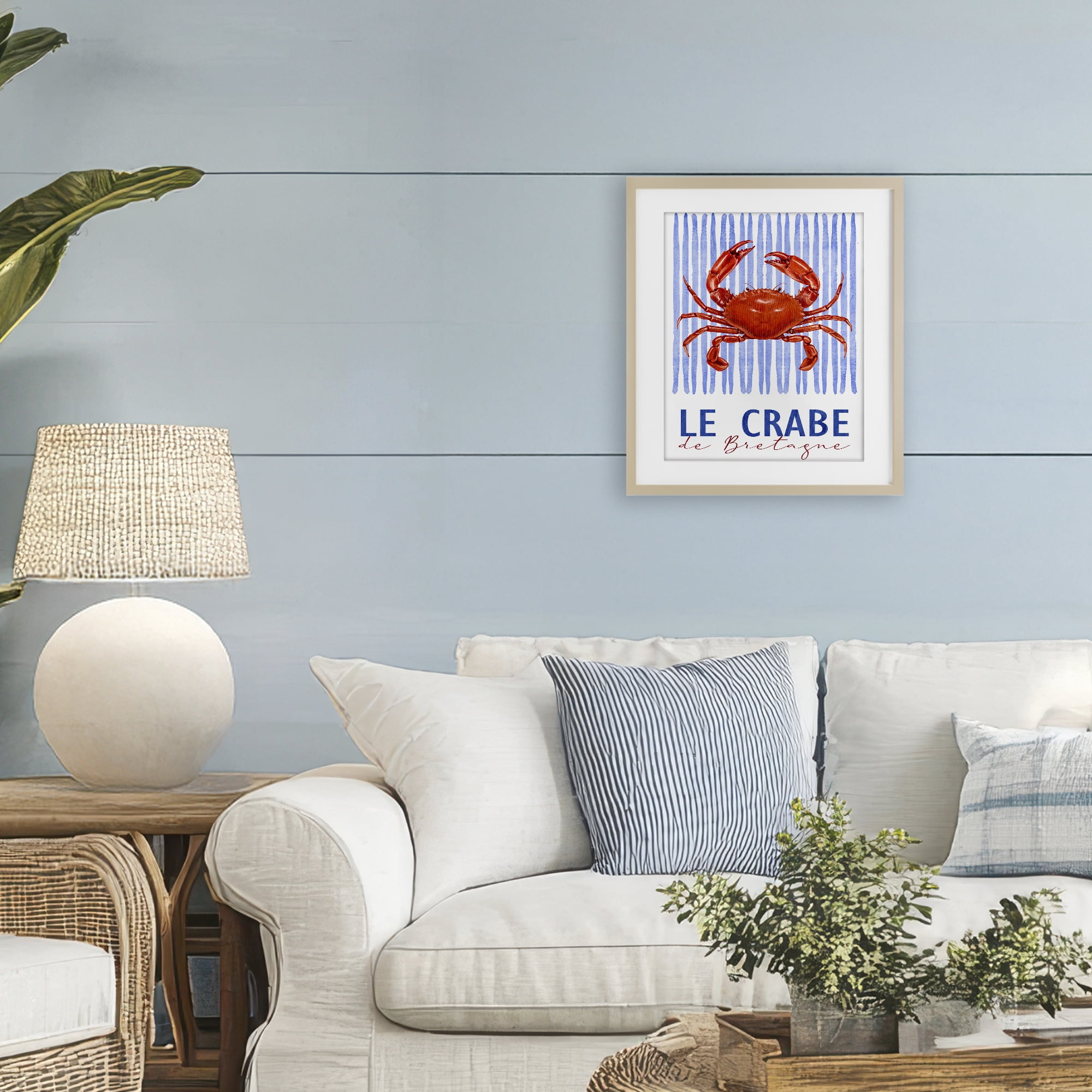 Stupell Industries Le Crabe Nautical Stripes Birch Framed Print Under Glass, design by Kim Allen