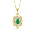 thumbnail image 2 of RYLOS Matching Set 14K Yellow Gold Floral Pattern Halo Pendant Necklace & Ring. Gemstone & Diamonds, 18" Chain. 6X4MM Emerald May Birthstone; Size 5, 2 of 9