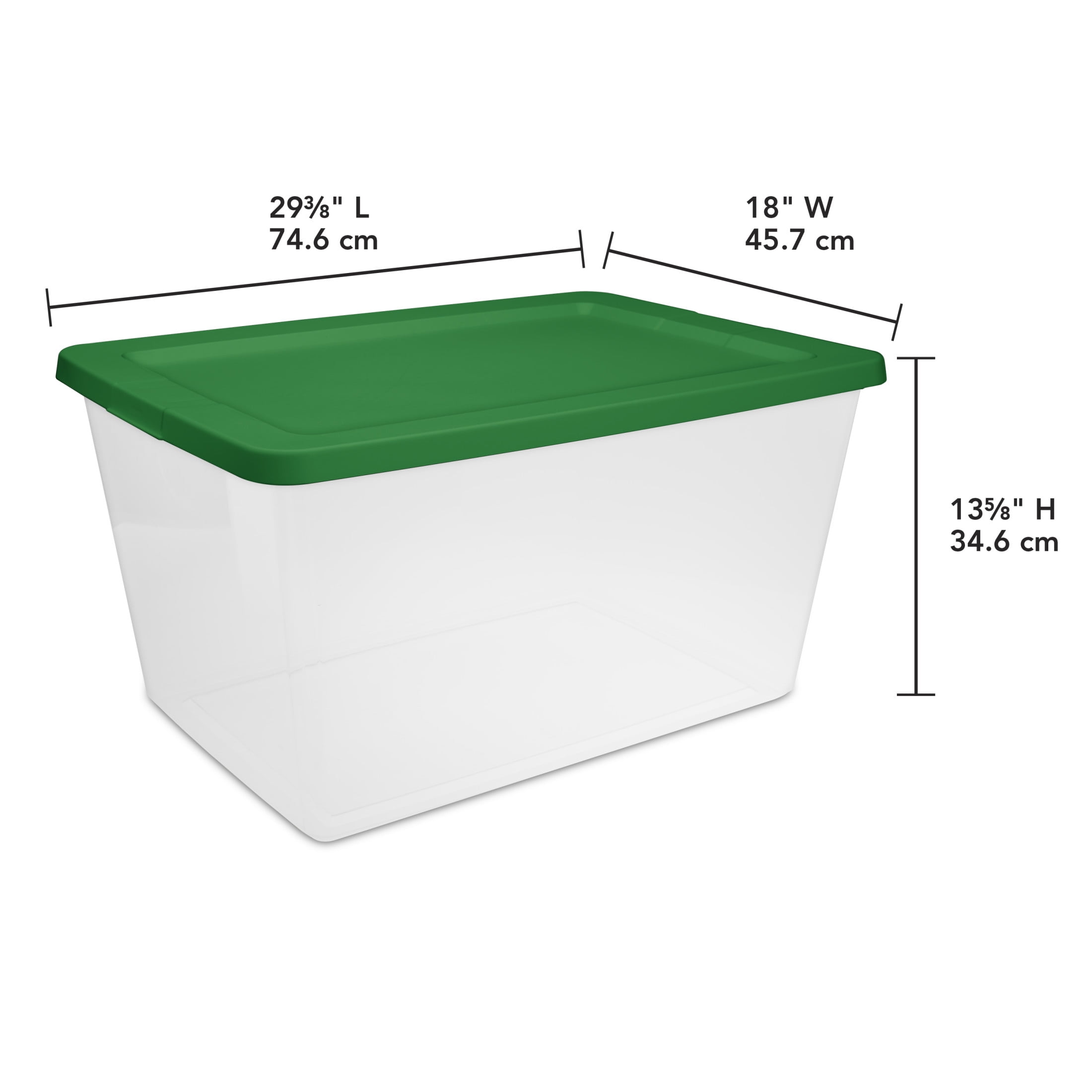 Sterilite Small Storage Bin, 58 Quart Clear Plastic Storage Container with Snap-On Lid, Green, Pack of 8