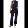 thumbnail image 1 of Conjuntos de 2 Piezas para Mujer, Chaleco, Cuello Redondo, Sin Mangas, Conjuntos Casuales, Pantalones de Pierna , Trajes. Azul Oscuro L, 1 of 10