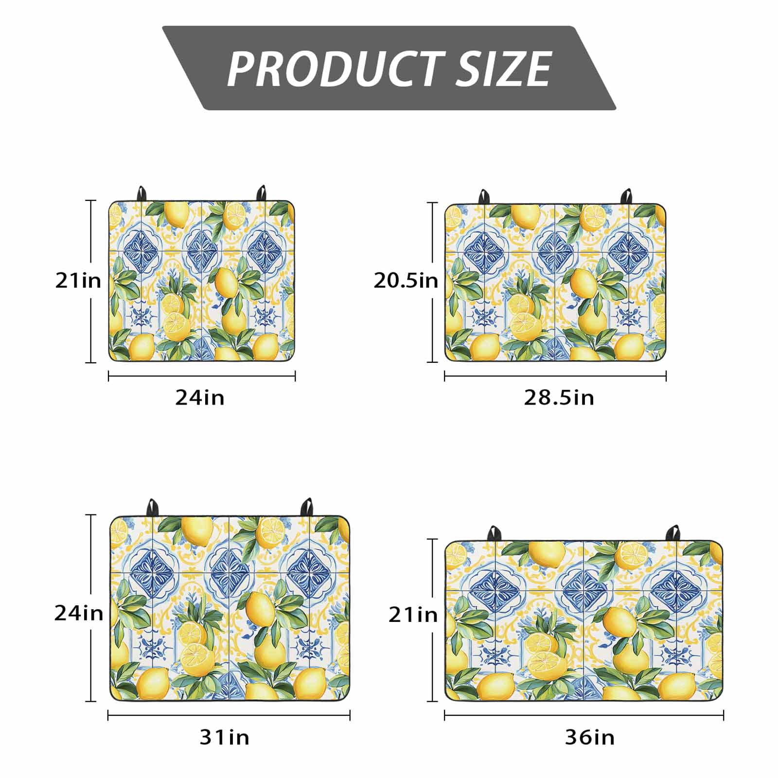 Botanical Lemon Stove Top Cover for Electric Stove, Heat-proof & Non Slip Glass Top Stove Cover Protector, Spring Countryside Floral Blue Tile Kitchen Flat Cooktop Rubber Mat 24x21 Inches
