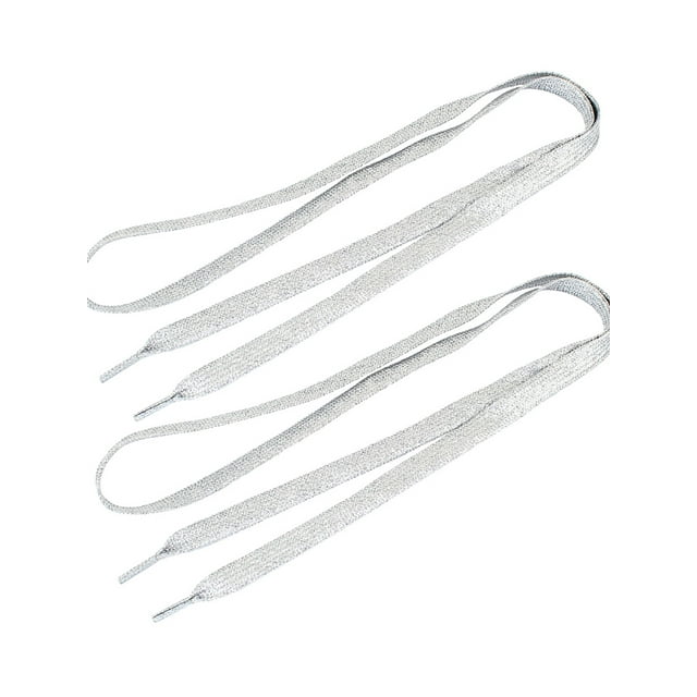 INSPIRE CHIC 2 Pcs Metallic Thread 1.2cm Width Flat Shoelaces for Sneakers Silver 116cm/45.67"