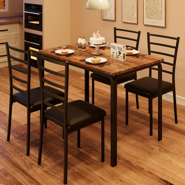 Yeshouse Juego de mesa y sillas de comedor de 5 piezas para espacios pequeños, moderno juego de comedor interior para 4 personas, mesa cuadrada para comedor, desayuno