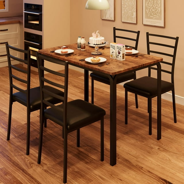 GloryStar Small Space 5-Piece Dining Set, Square Table and Four Chair Set for Kitchen or Breakfast Area