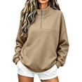 thumbnail image 3 of Women's Half Zip Pullover Sweatshirt Oversized Long Sleeve Mock Neck Casual Top with Collar Solid Color Relaxed Fit Fleece Jumper, 3 of 8