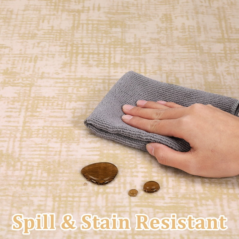 5x7 Machine Washable Area Rug for Living Room Non-Slip Stain Resistant Modern Abstract Area Rug Contemporary Solid Throw Rug for Dining Room, Beige
