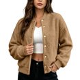 thumbnail image 3 of Tqcoqu Women's Round Neck Button Front Solid Color Jacket Long Sleeve with Pockets Casual Outerwear, 3 of 7