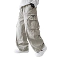 thumbnail image 2 of ITSAME Teen Boys Cargo Pants Drawstring Elastic Waist Multi-Pocket Fashion Casual Wide Leg Pants Beige Size 14, 2 of 9