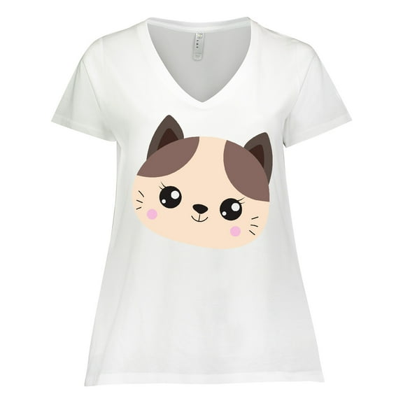 Inktastic Cute Cat, Little Cat, Cat Head, Brown Cat Women's Plus Size V-Neck T-Shirt