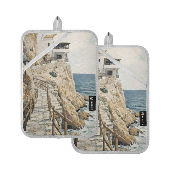 BZSMCE Pot Holder Oven Mitts Cooking baking Natural Rocky Coast Creative Pattern Size:7x9.8in