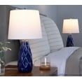thumbnail image 3 of Hex 20" Contemporary Ceramic Accent Lamp in Estate Blue Ceramic, Polished Nickel and White Linen Shade - Set of 2, 3 of 5