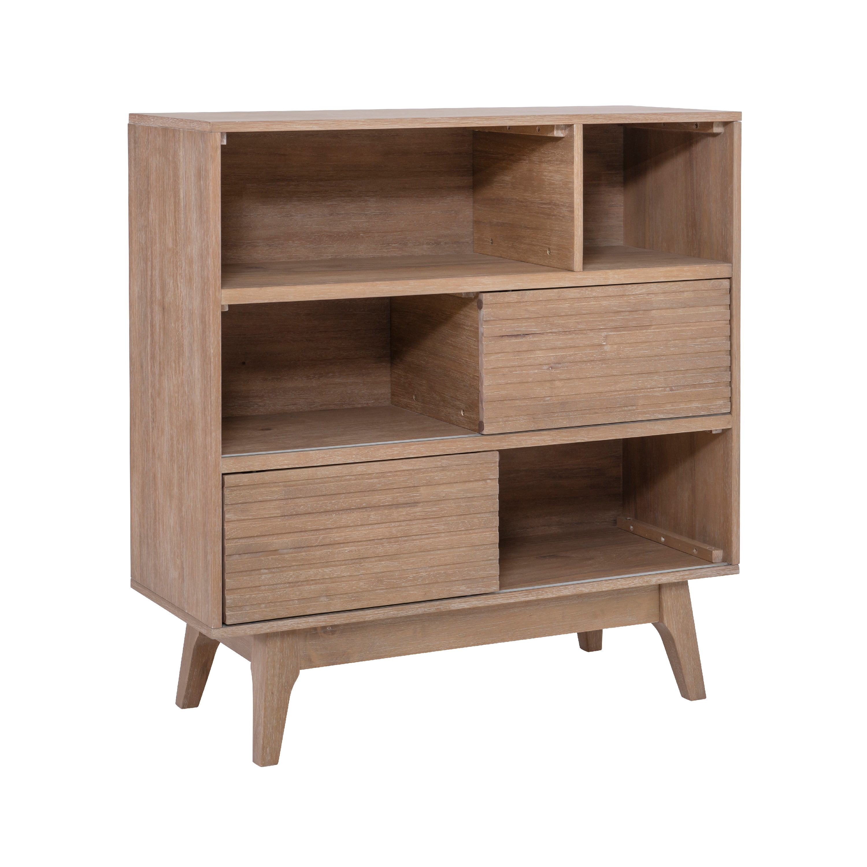 Powell Nixon 3-Tier Bookcase with 2 Sliding Door Panels, Natural