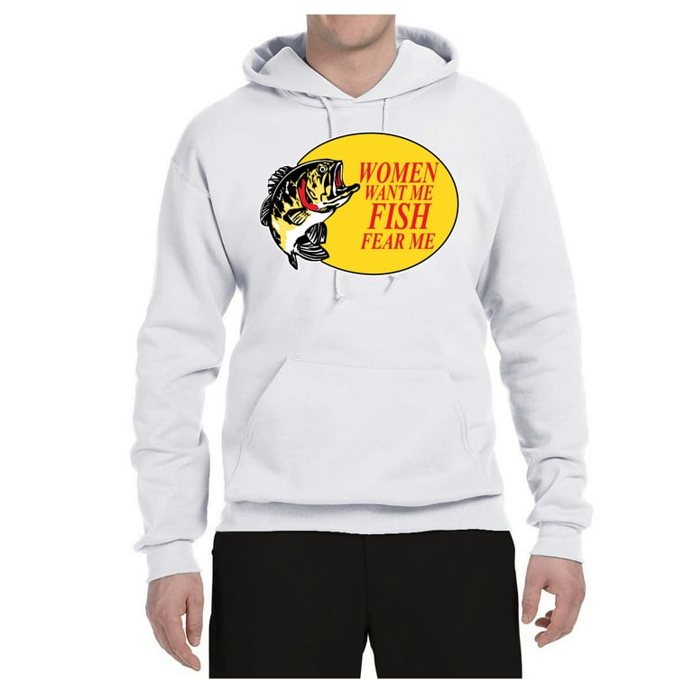 Women Want Me Fish Fear Me Fishing Unisex Graphic Hoodie Sweatshirt, White,  Large