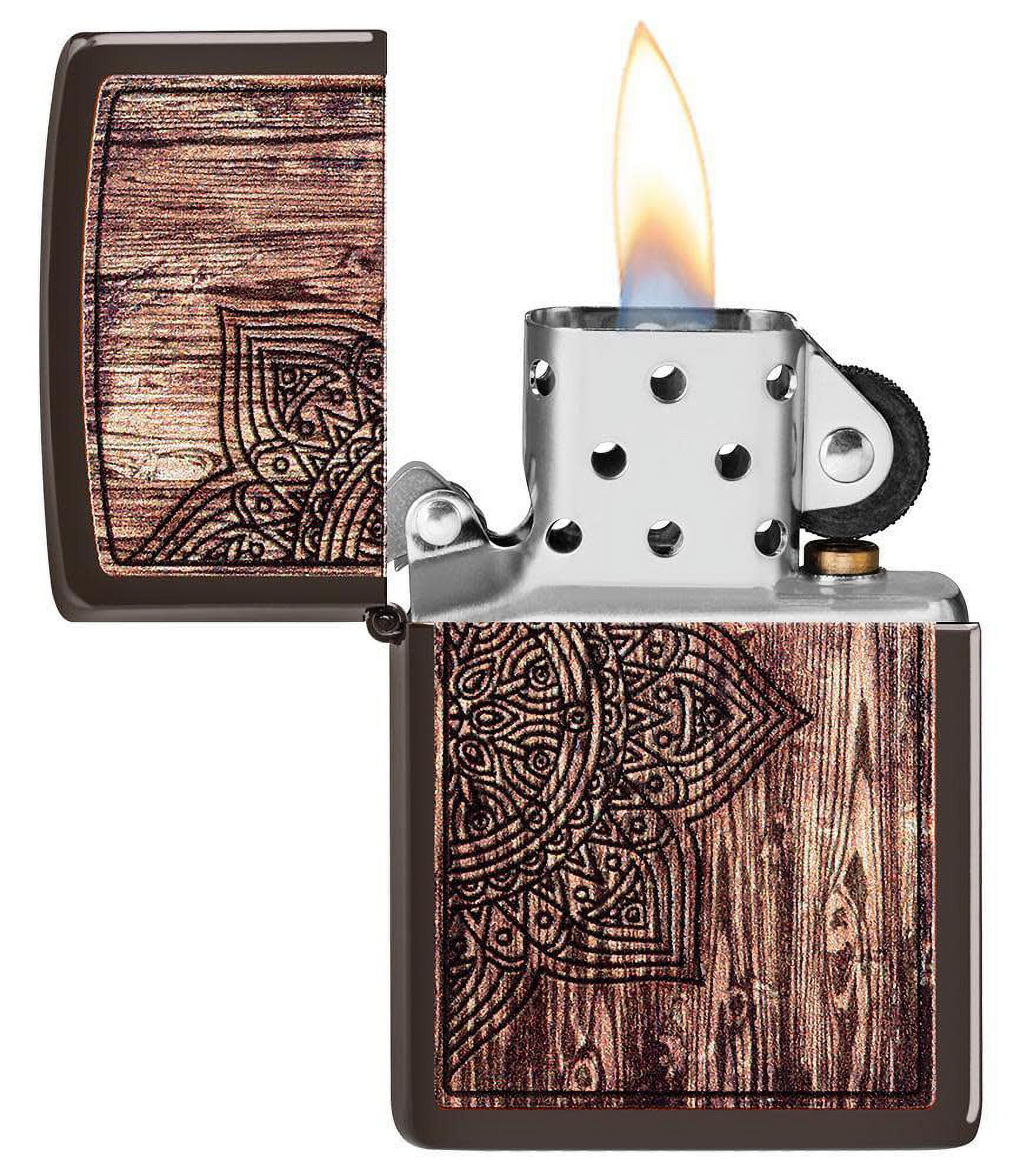 Zippo Wood Mandala Design Brown Matte Pocket Lighter