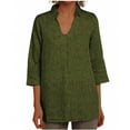 thumbnail image 1 of Vestidos Casuales Para Mujer, Blusas De Mujer De Moda Blusa holgada de lino con cuello en V, manga tres cuartos y botones decorativos para mujer., 1 of 6