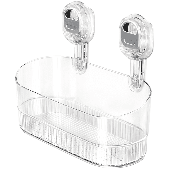 Suction Cup Shower Caddy, No-Drill Bathroom Organizer, Large Capacity Wall Mount Storage Shelf, Transparent Plastic, Strong Load Bearing, Removable for Bathroom, Kitchen