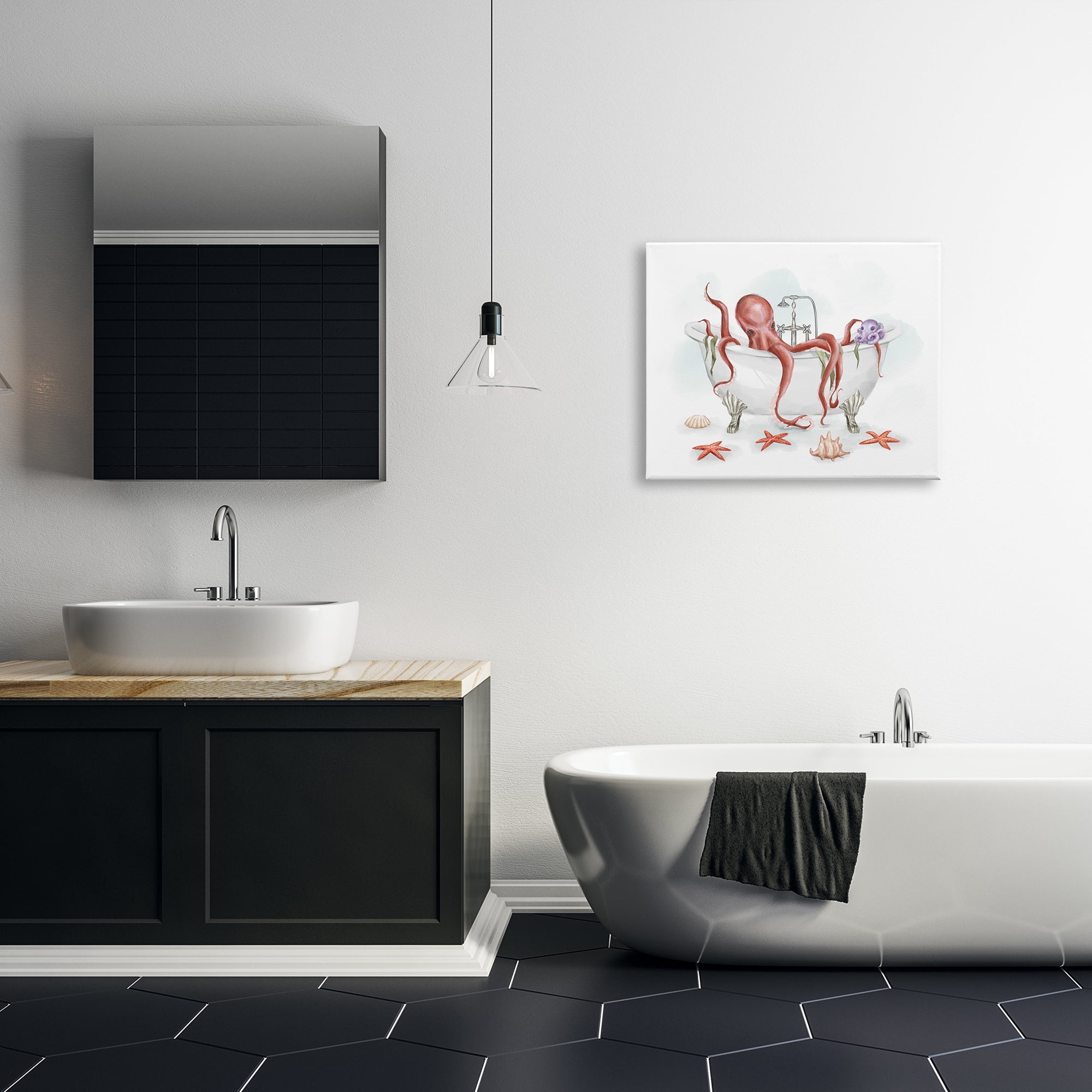 Stupell Industries Red Octopus Nautical Claw Bath Sea Shells, 24 x 30, Designed by Ziwei Li