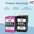 thumbnail image 5 of 60XL 60 XL Color Ink Cartridge for HP 60 Work for PhotoSmart C4780 C4680 C4795 C4640 D110 D110a Deskjet F4480 F4440 F2430 F4280 Envy 110 120 111 114 Printer (2 Pack), 5 of 7