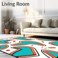 thumbnail image 2 of ODIKA 6'x9' Machine Washable Non-Slip Area Rug, Retro Striped With Vibrant Wave Motifs And Bold Accents High Traffic Rug, Teal, 708937, 2 of 7
