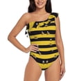 thumbnail image 4 of Daiia Striped With Bees Women's One Piece Swimsuits Personalized One Shoulder Swimwear Asymmetric Ruffle Bathing Suits-Medium, 4 of 8