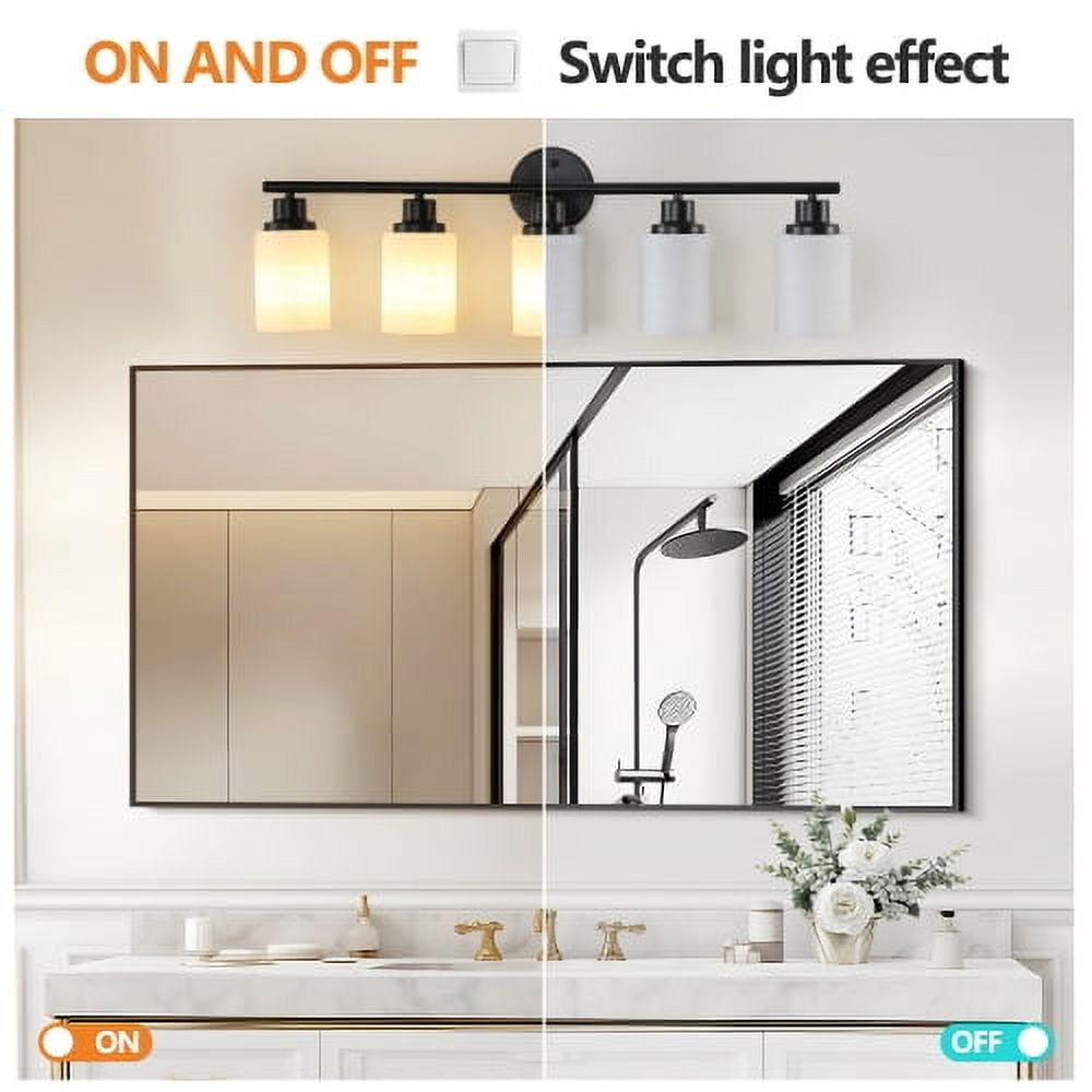 ACE-LIGHTS,Modern 5-Lights Vanity Bathroom Mirror Light with Frosted White Glass(Bulbs Not Included),Contemporary Wall Sconce for Bathroom,Dressing Room,Bedroom,Living Room(Black)