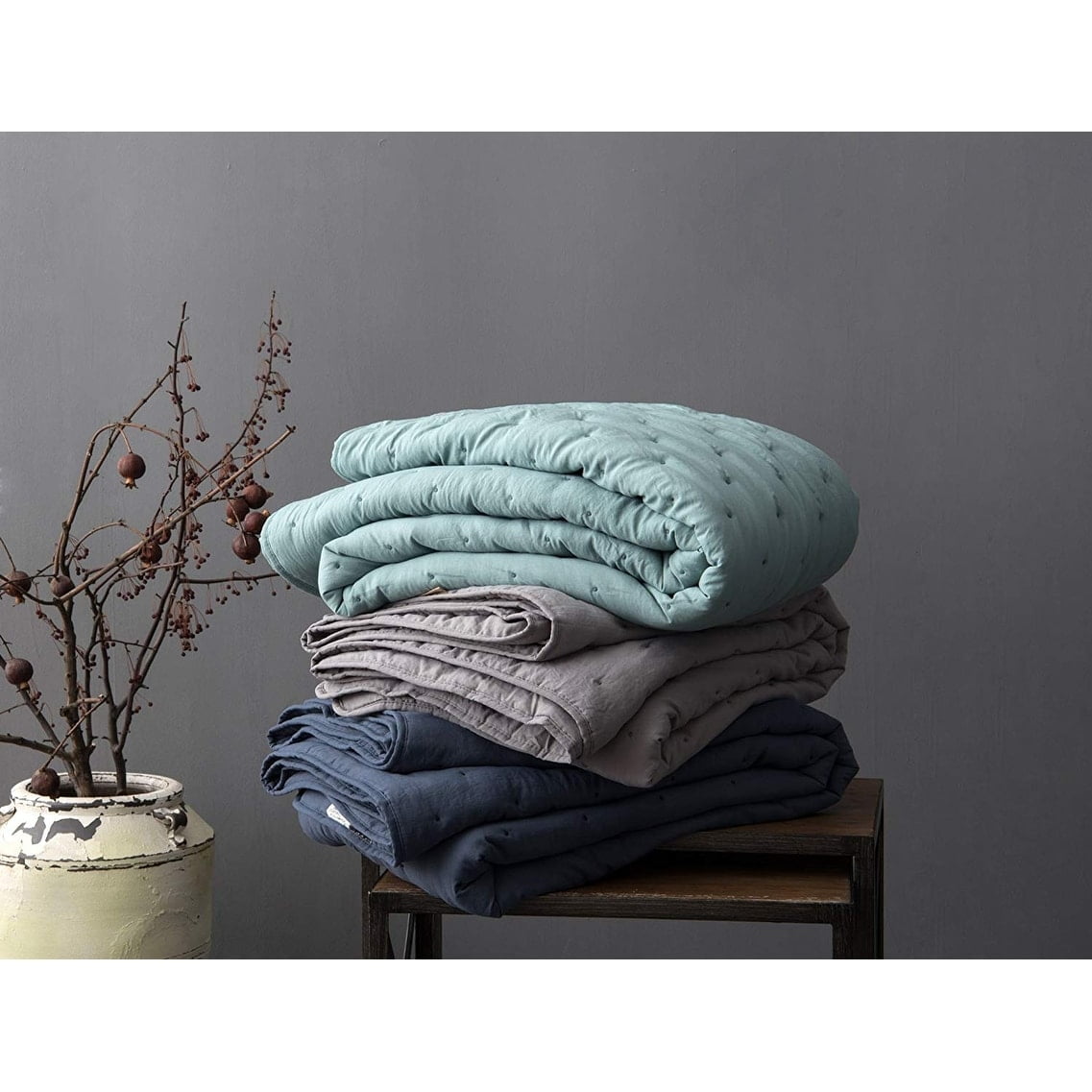 Kasentex  3-Piece Quilt Set Ultra Soft Microfiber Stone-Washed Lightweight All Season Grey Queen