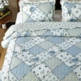 thumbnail image 4 of Blue Patchwork Quilt Set Full Queen Size Quilted Bedspread coverlet 3-Piece Floral Lightweight comforter Reversible Stitched Bedding Set Bed cover Blanket with 2 Pillow Shams for All Season, 4 of 7