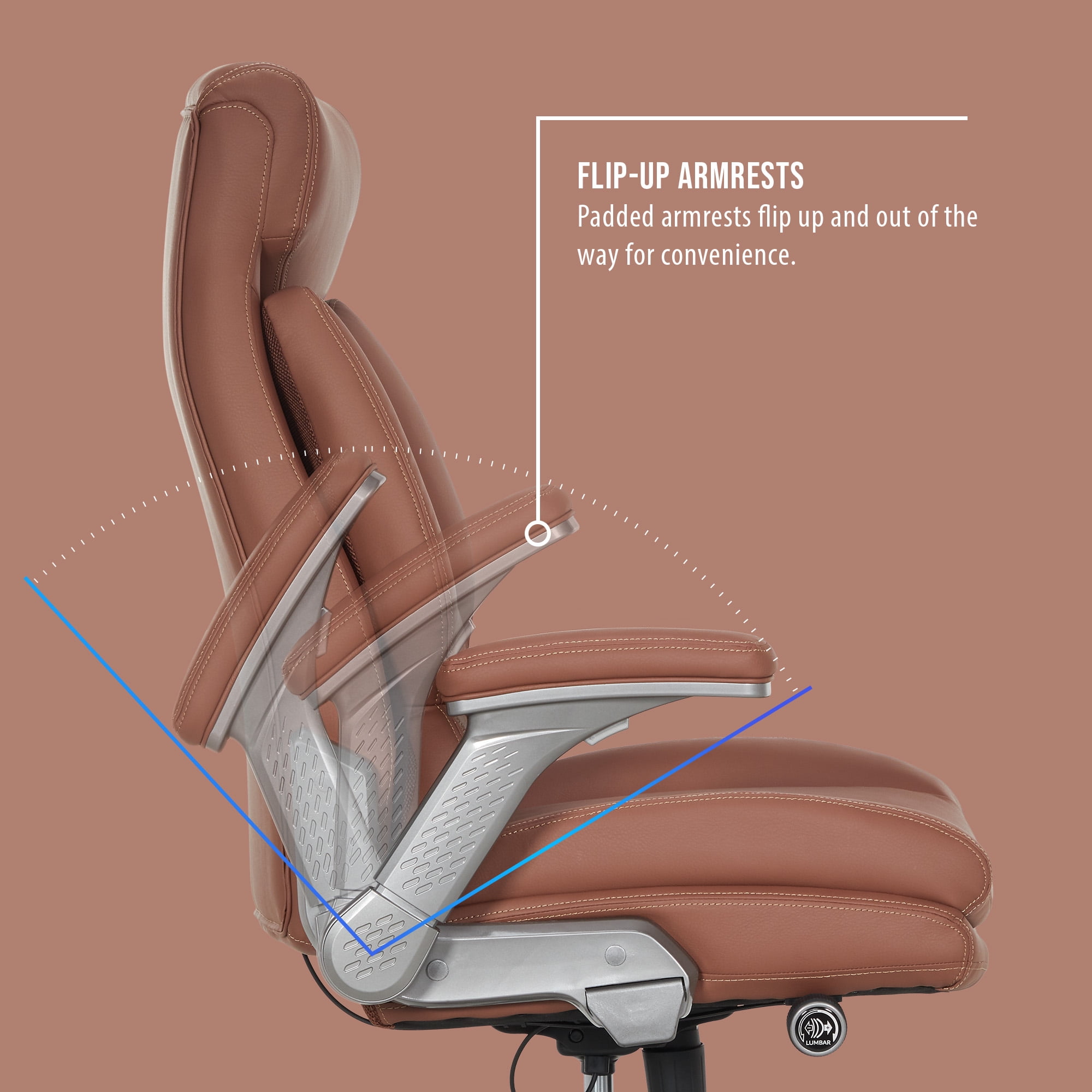 Shaq Tarvos Premium Ergonomic Big & Tall Office Chair, PureSoft Upholstery with Height Adjustable and Flip-Up Arms, Cognac Brown