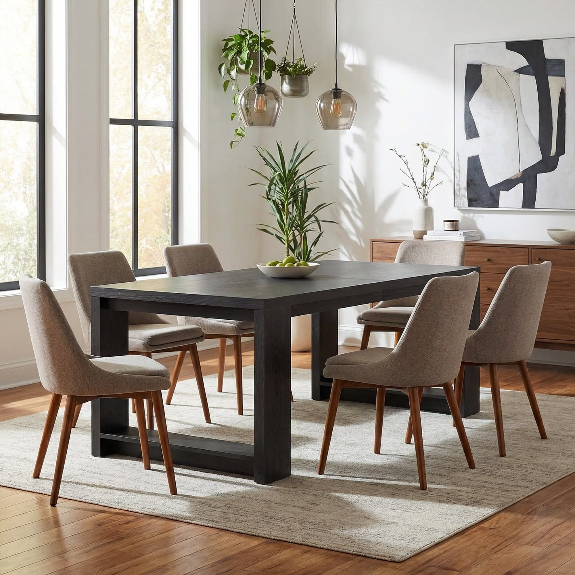 86 Inch Farmhouse Dining Table, Sleek Large Kitchen Table For 8-10 People, Solid MDF Dinner Table With Black Finish, Versatile Table For Home & Office Gatherings