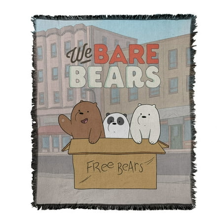 We Bare Bears Blanket, 50'x60' Baby Bears Woven Tapestry Cotton Blend Fringed Throw