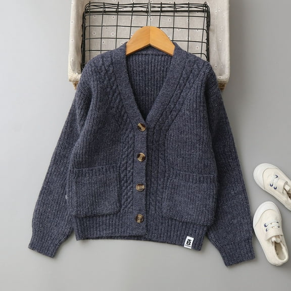 NAISIBABY Boys Cardigan Sweater 10T, Buttons V-Neck with Pockets Long Sleeve Casual School Uniform Knit Outwear Dark Blue