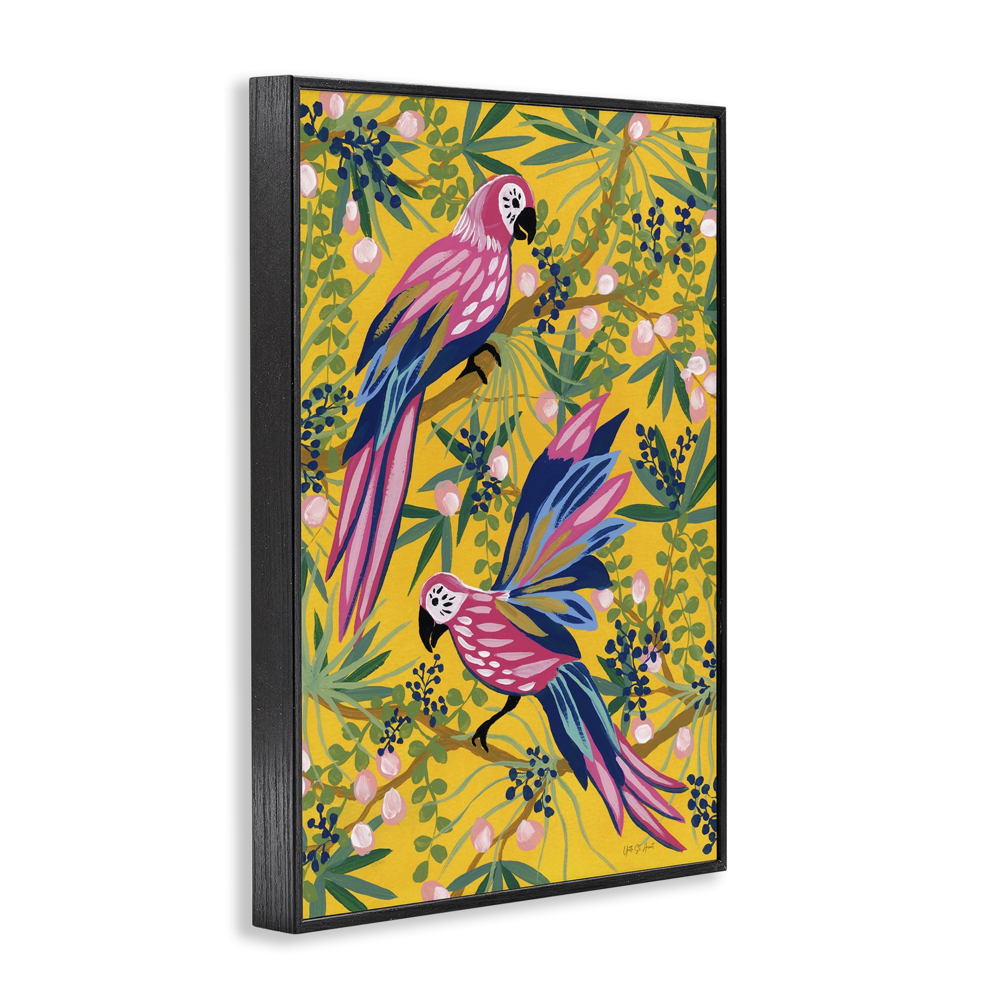 Stupell Industries Maximalist Parrots Pattern Animals & Insects Painting Black Framed Art Print Wall Art, 12 x 18