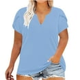 thumbnail image 3 of Fanxing Plus Size Hide Belly Shirts for Curvy Women Petal Short Sleeve V Neck T-Shirts Loose Fit Tunic Dressy Blouses Comfort Henley Tops Sky Blue,4xl, 3 of 7