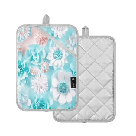 2 Pcs Pot Holders Sets Oven Mitts Square Potholders Oven Hot Pads Heat Resistant for Kitchen Cooking Baking 7 x9.8 A Light White Flower