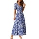 thumbnail image 4 of Vestido Maxi de Mujer Inspire Chic con Escote en V, Mangas de Volante, Capa de Volantes, Casual, Largo, Color Azul Marino, Talla M, 4 of 5