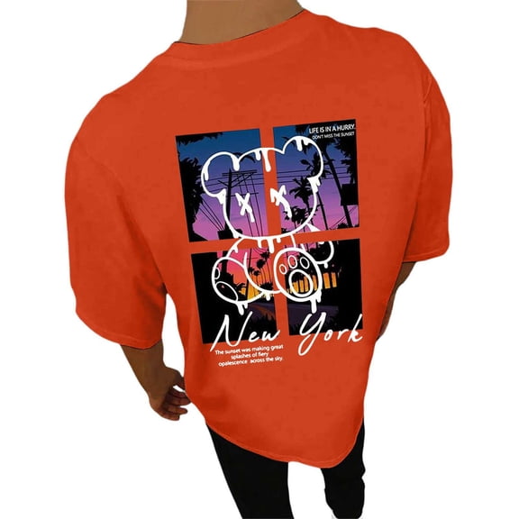 FINALGANG Mens Short Sleeve Crewneck TShirts With Fashion Casual Sunset Graphic Print Casual Loose Fit Streetwear Tees For Summer Daily Wear Orange XL