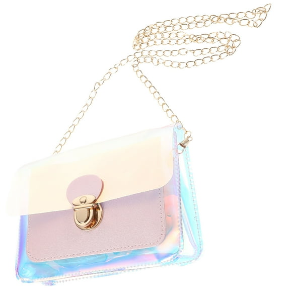 GOOHOCHY Women's Transparent Chain Handbag with Colorful Pattern and Elegant Plastic Design