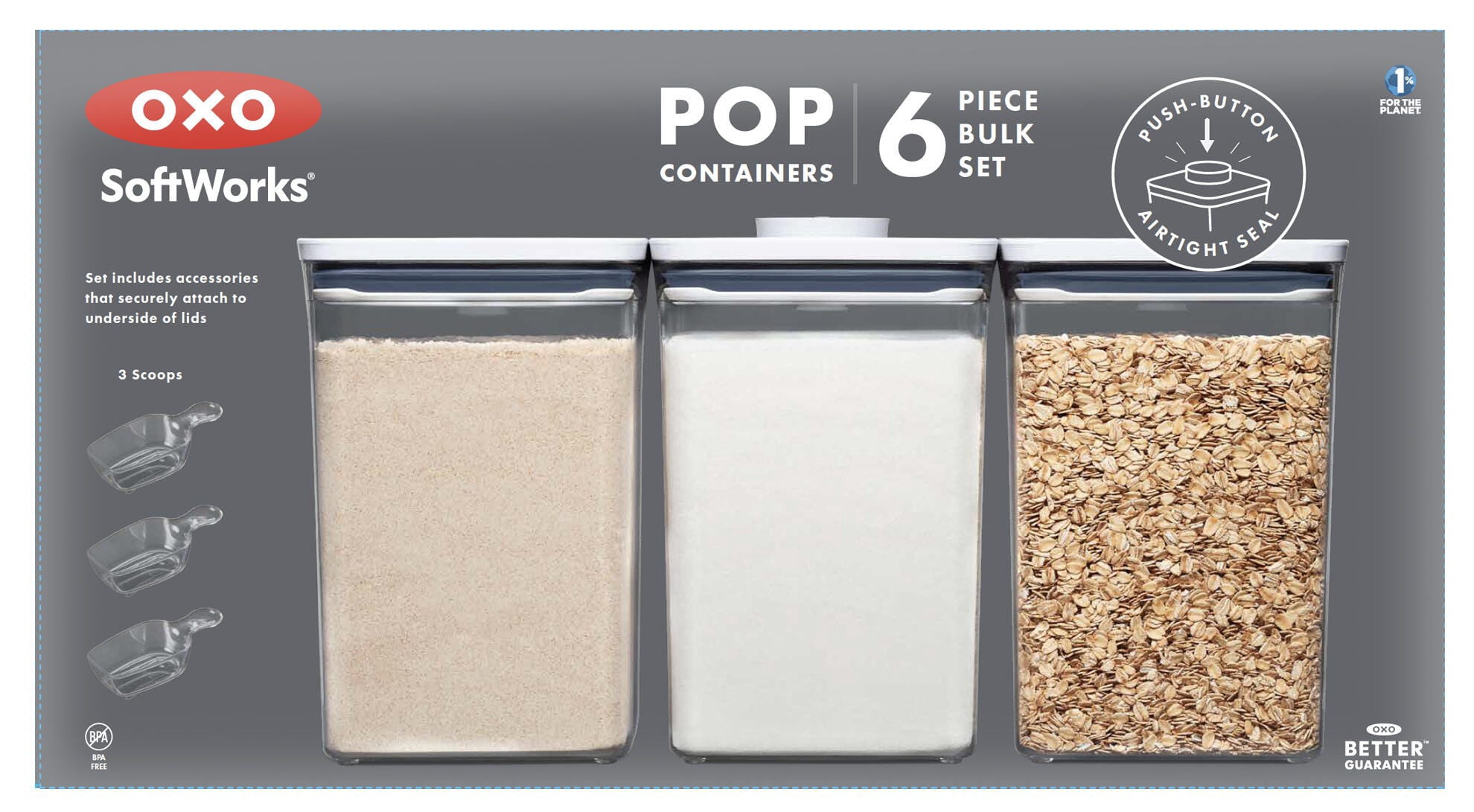 OXO POP Container 6-Piece Bulk Set Food Storage Container, White