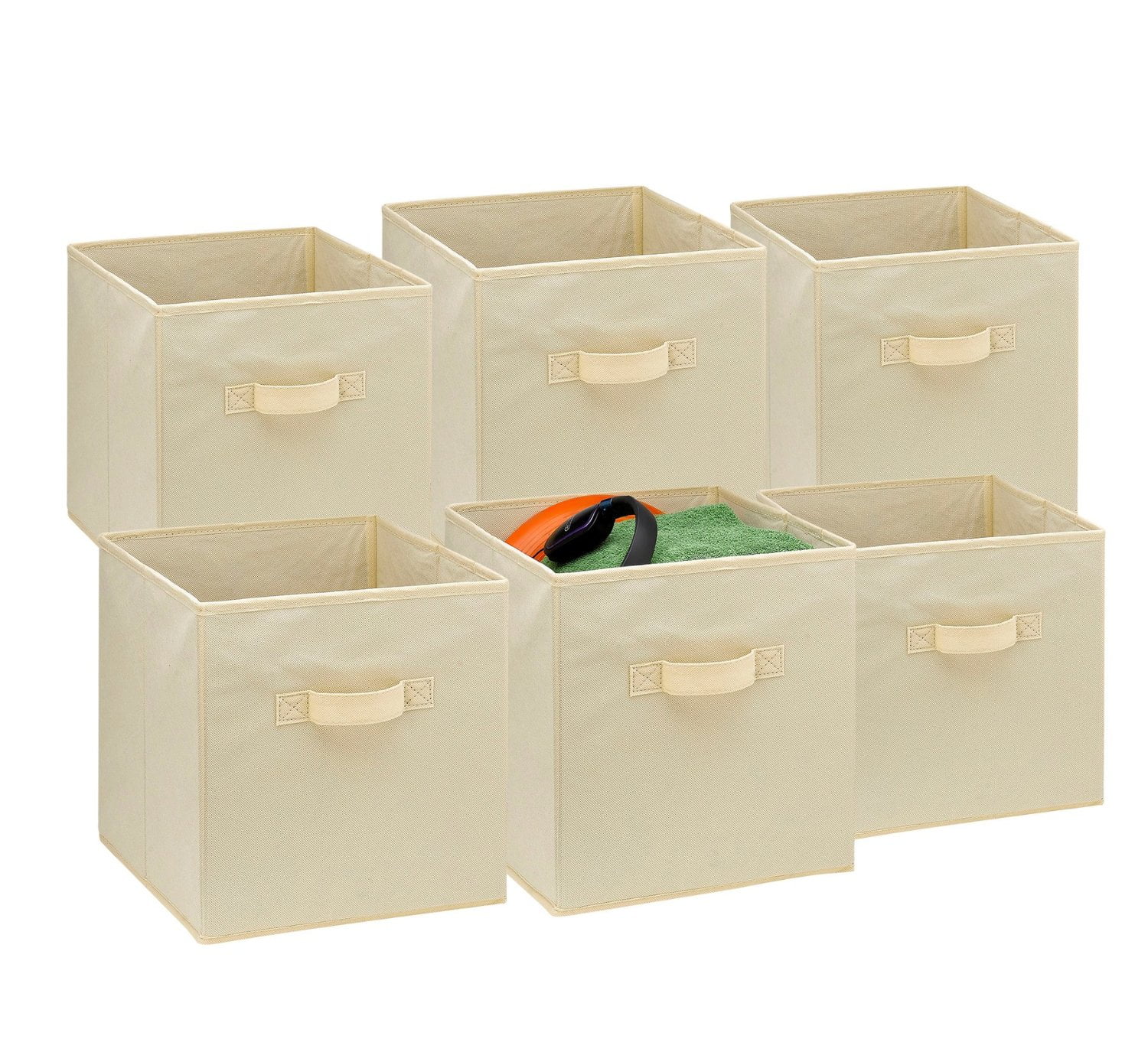Handy Laundry Foldable Storage Cube Bins Beige Pack of 6 Walmart