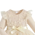 thumbnail image 4 of Vestido de manga larga con cuello redondo para niña, moderno, de color liso, con mangas voladoras, lazo de malla y cinturón., 4 of 5