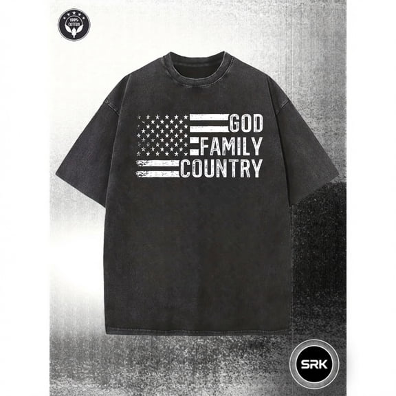 Washed American Flag God Family Country Graphic Vintage Oversized Grunge Y2K Short Sleeve Crewneck Cotton Unisex Men's Women's Tee Shirt