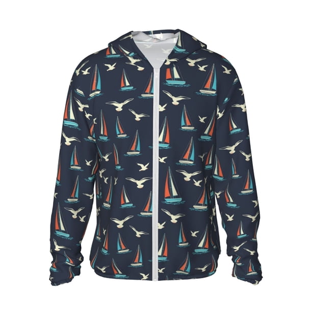 Balery Sailboat And Seagull Sudadera ligera de manga larga con capucha y protección solar UPF 50+ para hombre y mujer, ideal para pesca y running-Medium